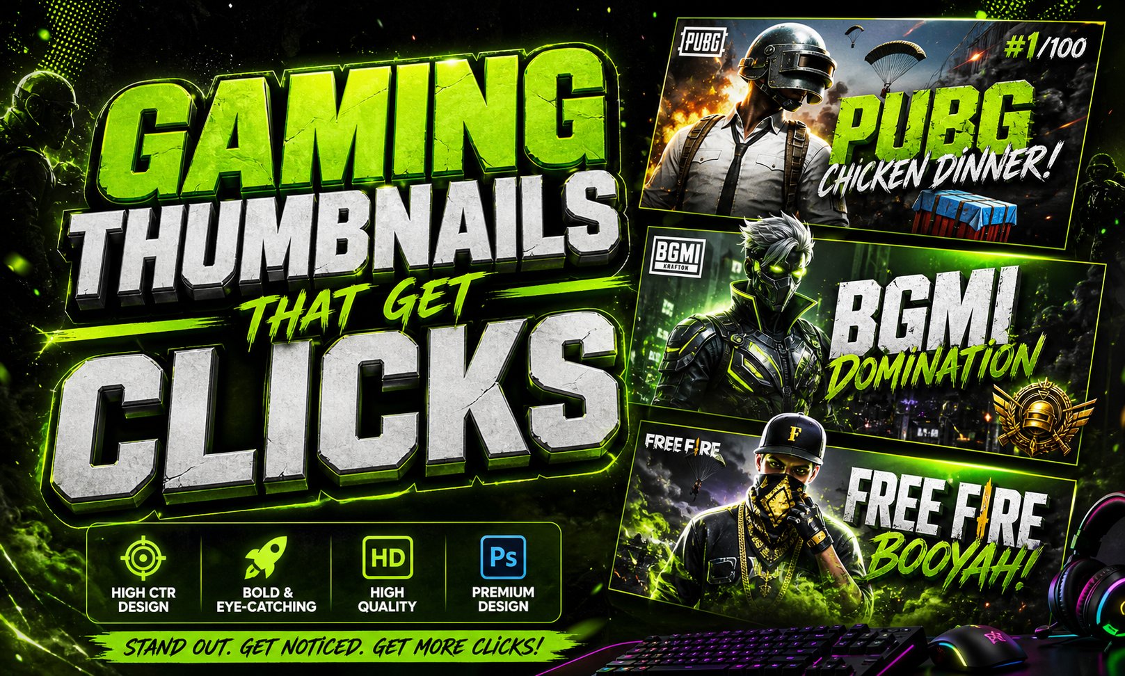 Neon gaming thumbnail PUBG BGMI style by Alpha Tech